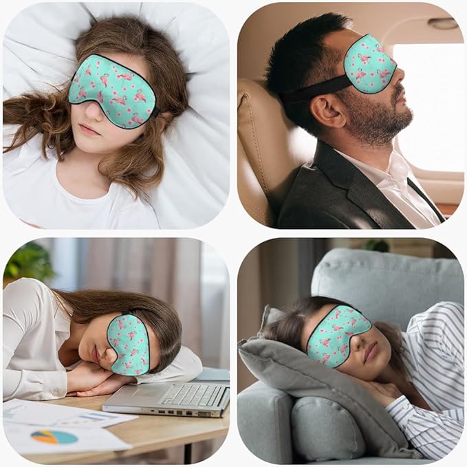 Pink Flamingo Eye Mask Sleeping Mask Tropical Pink Flowers Blue Sleep Masks Silky Soft Eye Cover for Women Men Shading Blindfold for Air Travel Sleeping