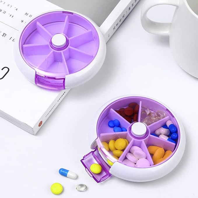 7 Grids Travel Pill Organizer Box 84-Pcs Medicine Name Labels Weekly 7-Day Pill Case Portable Medication Dispenser for Vitamins, Fish Oil & Supplements