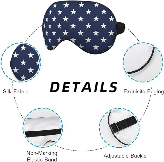 Blue White Stars Silk Eye Mask Sleep Mask Classic Simple Eye Mask with Adjustable Strap Lightweight for Women Work Travel Night Sleep
