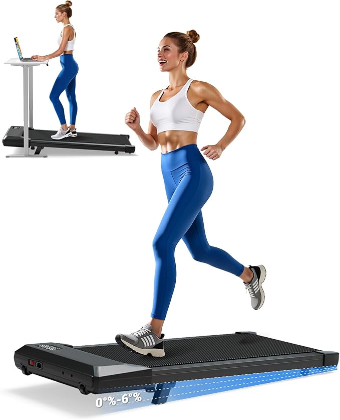 DeerRun Walking Pad Under Desk Treadmill with Incline, Quiet & Space-Saving Design for Home Office, 300 lbs Capacity, 0.6-3.8 MPH, App & Remote Control