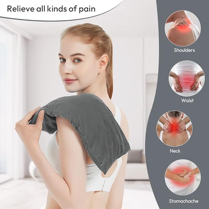 Microwavable Heating Pad with Washable Cover, 8 x 18 Microwave Heating Pad for Neck and Shoulders, Moist Heat Bean Bag Warm Compress for Knee, Joints, Wrist, Abdomen (Dark Gray)