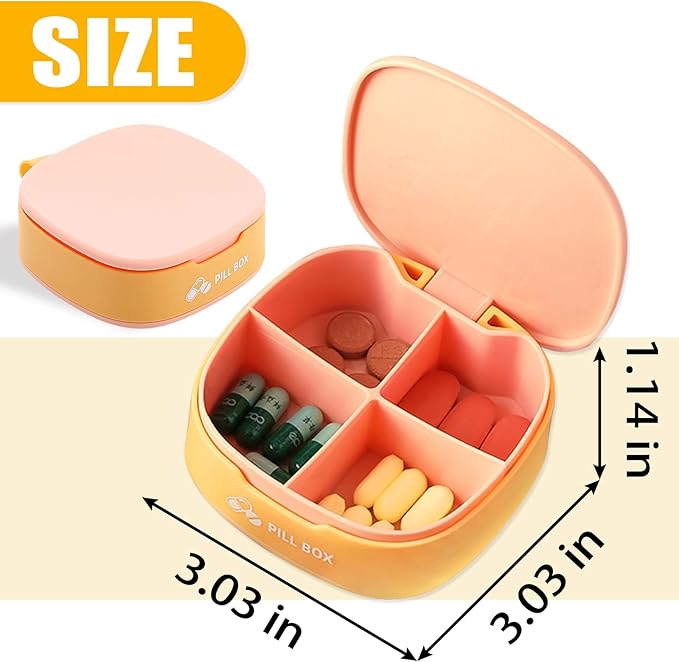 INVODA Pill Organizer 3PCS Weekly Pill Case for Purse Pill Container 4 Compartment Portable Travel Pill Box for Pills Vitamin Fish Oil