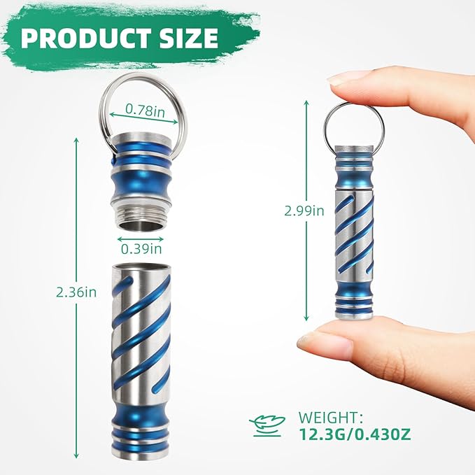 JJFox Keychain Pill Holder Small Pill Container Titanium Pill Case Pill Fob Pill Necklace Pill Container Keychain Portable Edc Metal Pill Case for Men and Women