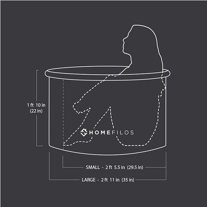 Portable Bathtub (Small) by Homefilos, Ice Bath and Cold Plunge for Athletes, Inflatable Adult Size Japanese Soaking Hot Tub for Shower Stall