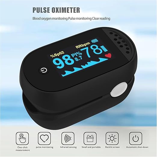 ACMC Oximeter, Features Oximeter with Alarm, Fingertip Pulse Oximeter with Alarm, Features Alarm & OLED Large Screen & Lanyard Black
