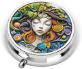 Portable Round 3 Compartment Metal Pill Box Faux Resin Painting Print Decor for Kitchen Office Coffee Cafe Home Organization and Travel Use