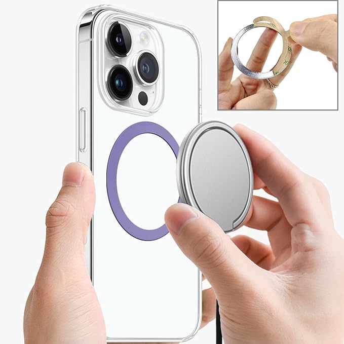 TENOC Universal Metal Ring Sticker for Magnetic Charger Compatible with iPhone/Samsung/Android All Cellphones, Magnetic Mount/Phone Holder Conversion Accessories, 3Pcs, Light Purple