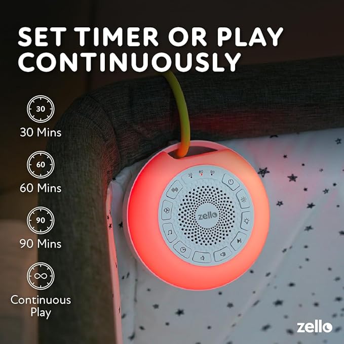 Zello | Portable Pro Max White Noise Machine | 30 Sounds | 55+ Hours Battery Life | 7 Colour Night Light | Child Lock | Sleep Timer | USB Rechargeable | Baby Sleep Aid | Sleep Sound Machine