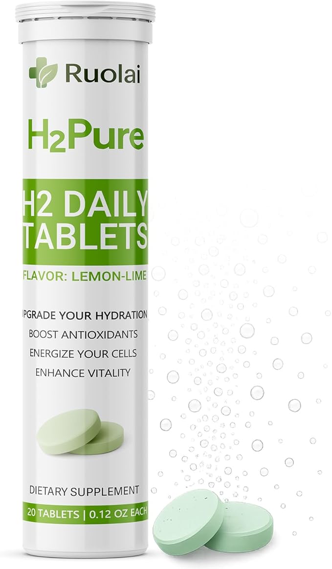 Ruolai H2pure Hydrogen Tablets – H2 Tabs – Fast-Dissolving Hydrogen Supplement for Cellular Hydration, Detox, Liver & Mental Clarity – Caffeine-Free, Vegan (Lemon-Lime)