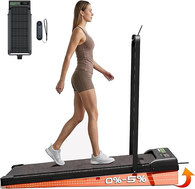 Folding Walking Pad with Incline and Handle Bar, 2 in 1 Compact Portable Under Desk Treadmill for Home Office, 3.0HP 350lbs Capacity Walking Jogging Running Machine with LED Display and Remote Control