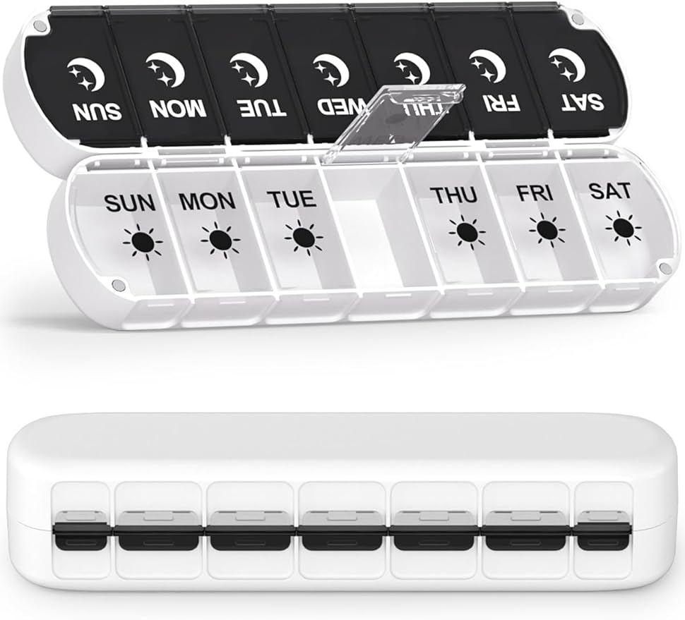 Gelibo Pill Organizer 2 Times a Day,Magnetic Foldable Weekly AM PM Pill Case, Large Travel Pill Box for Vitamins,Supplements,Medication Organizer 7 Day,Never Spill Pills,Easy to Open for Arthritis