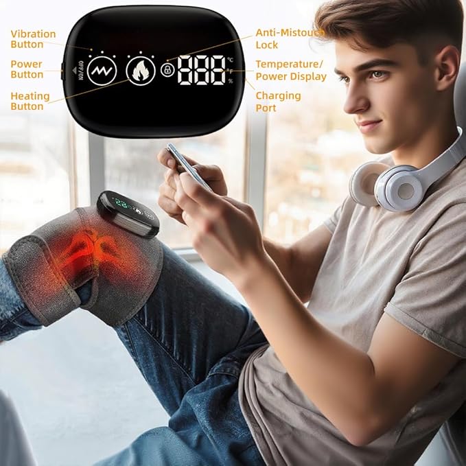 3-in-1 Cordless Knee Shoulder Massager with Heat and Vibration. Adjustable Brace for Shoulders, Elbows, Knees. Gifts for Dad Mom Men Women.(GRAY-3IN1)