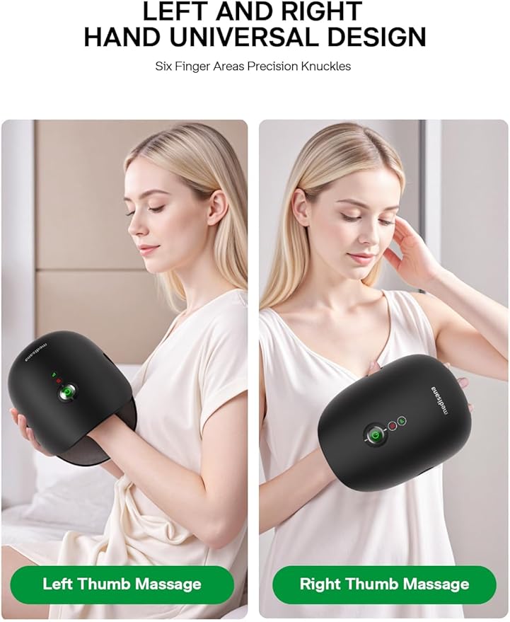 Medisana Hand Massager with Heat and Compression, Cordless Hand Massager for Arthritis and Carpal Tunnel Relief, Knuckle Stretching Massage, Birthday Christmas Gifts for Men Women Dad Mom-Black
