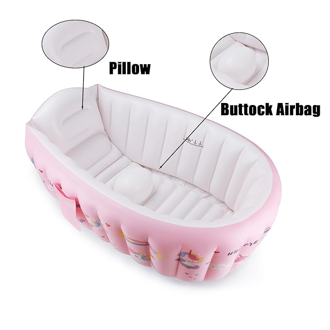 PandaEar Baby Inflatable Bathtub, Portable Travel Baby Infant Bath Tub Toddler Bathtub with Air Pump, Foldable Non-Slip Shower Basin Mini Air Swimming Pool for Newborn (Whale Blue) (Pink)