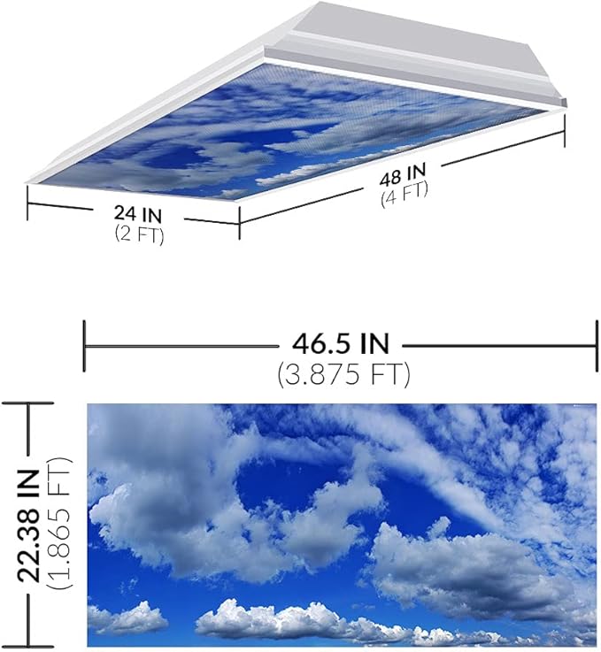 OCTO LIGHTS Fluorescent Light Covers Cloud Sky Panel for Ceiling Lights, Light Covers for Ceiling Lights Classroom 2x4 (22.38"x46.5") Backlit Film Insert for Fluorescent Light Fixtures (Pack of 1)