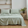 Simple&Opulence Belgian Linen Sheet Set Solid Color - 4 Pieces (1 Flat Sheet, 1 Fitted Sheet & 2 Pillowcases) Natural Flax Cotton Blend Soft Breathable Farmhouse Bedding - Queen Size, Mint Green