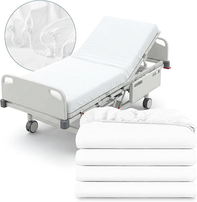 4 Pack Fitted Hospital Bed Sheets with Elastic All Around for a Double Brushed Ultra Soft Breathable 100% Microfiber Sheets, 36” x 84” x 12”