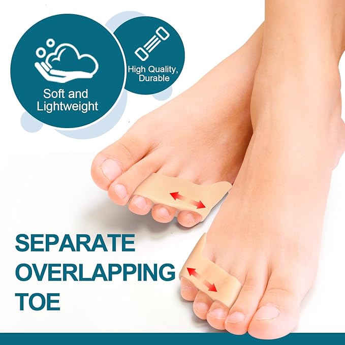 Povihome 10 Pack Pinky Toe Separator and Protectors, Triple Gel Toe Separators for Overlapping Toe, Curled Pinky Toes Separate and Protect (Beige)