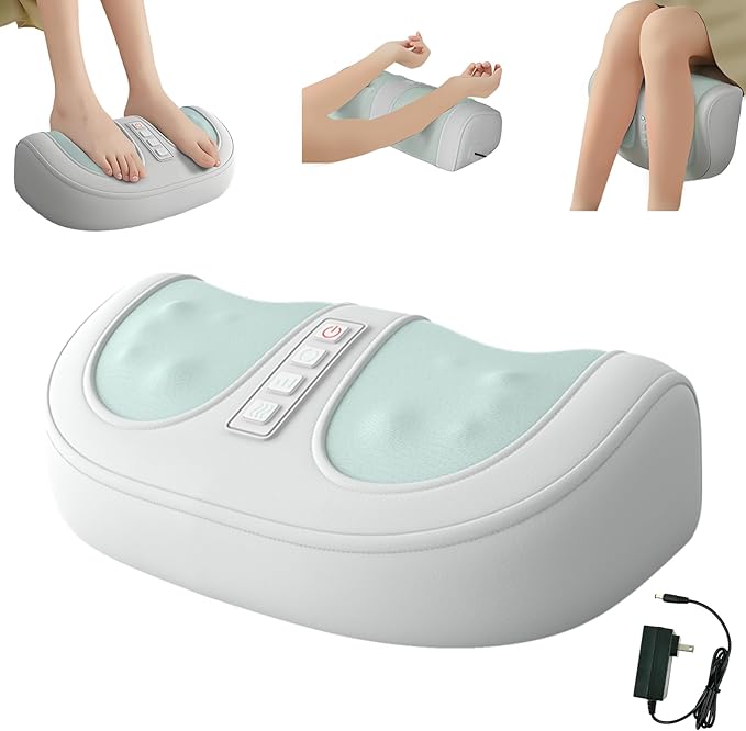 Foot Massager with Heat, with 3 Intensity Levels Shiatsu Kneading,with Massage Roller,Dual-Frequency Red Light 107.6°F Constant Temperature,Ideal for Feet Care and Pain Relief at Home, Office﻿ (Green)