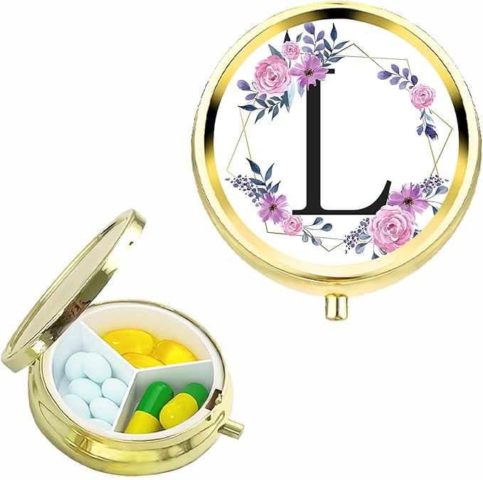 Small Pill Box for Purse Pocket, Personalized Small Pill Case 3 Compartment, Monogrammed Cute Pill Organizer, Gift for Women Teen Girls, Travel Mini Jewelry Box,Earring Holder Organizer