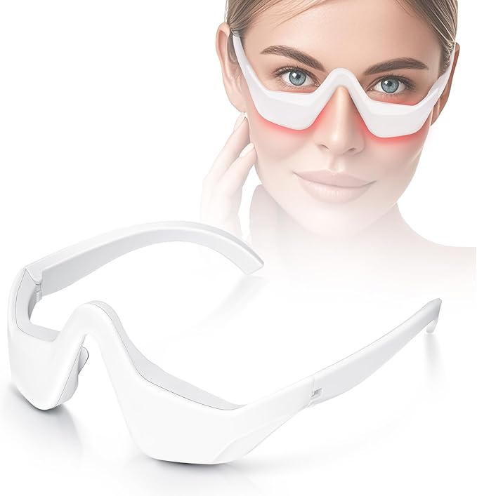 Under Eye Therapy Glasses-Eye Light Massager with 2 Modes, Eye Massager for Relieving Eye Fatigue, Reducing Wrinkles, Eye Bags, Dark Circles