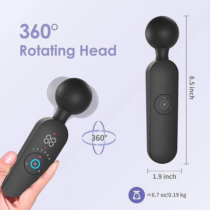 Portable Cordless Handheld Massager – Water-Resistant, Smart Heating, USB Rechargeable, Whisper Quiet,6 Speed Levels,12 Vibration Modes for Full-Body Relaxation & Fatigue Relief