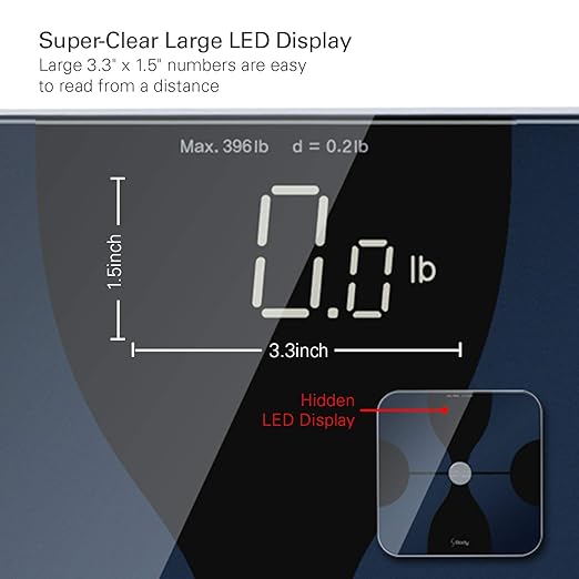 VisionTechShop S Body High Precision Ultra Wide Digital Body Weight Bathroom Scale up to 396lb/180kg, Super-Clear Large LED Display,Step-On Technology, Black