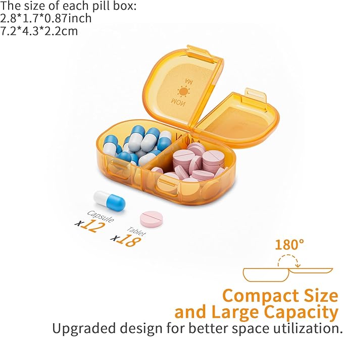 RICHCEE 14 Compartments Weekly Pill Organizer, Rainbow 7 Day AM PM Pill Box 2 Times a Day, Medicine Planner, Portable Removable Travel Pill Case for Fish Oil/Vitamin/Supplement Box(Rainbow)