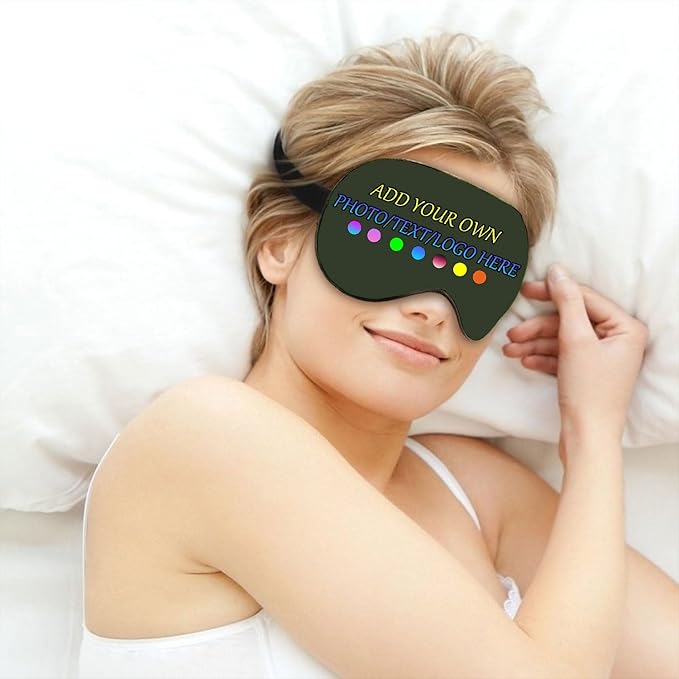 Personalized Eye Mask, Custom Eyeshade Blindfold Add Your Design Image Text Customized Eye Cover with Adjustable Strap for Sleeping Travel Work Naps Blocks Light, Army Green