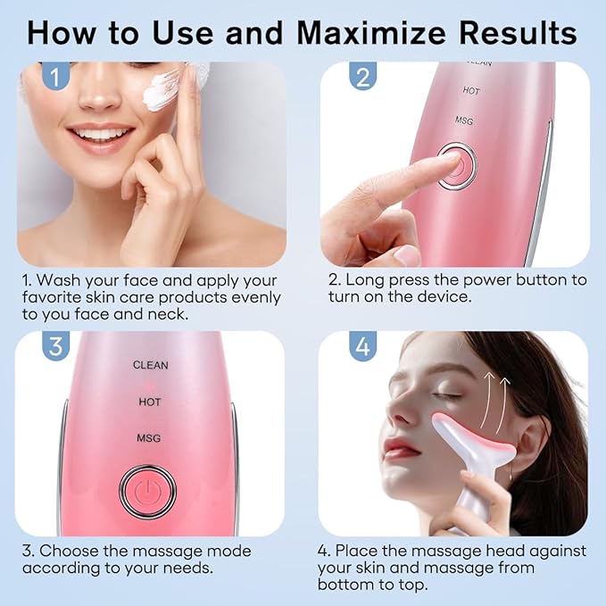 LATME Facial Massager,Neck Face Massager Tool,3 Mode Massage with Heat,Portable Beauty Instrument for Skin Care Women Gift (Gradient Pink)