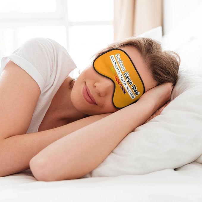 Custom Sleep Eye Mask Personalized Men Women Blindfold Design Your Own Photo Text Logo Adjustable Strap Soft Eyeshade Customized Blackout Eye Cover for Home Offices Travel Gold