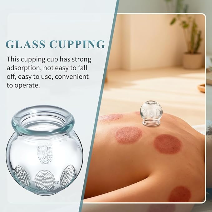 7 Pcs Glass Cupping Set with Finger Grips, Traditional Chinese Fire Cupping Therapy Jars for Back Muscle Tension Relief, Ventosas para Masaje Muscular (2.36X2.16X2.16In)
