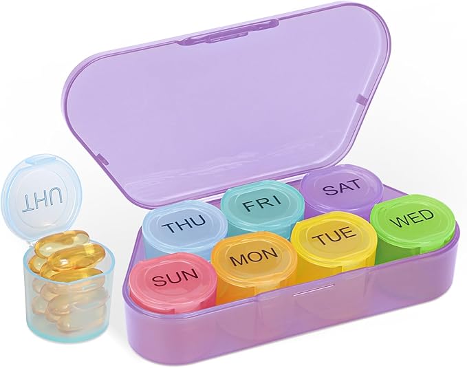 NatureTouch Weekly Pill Organizer, BPA Free Medicine Organizer Rainbow 7 Day Pill Box, Daily Portable Pill Conatainer for Pills/Vitamin/Fish Oil/Supplements [Lastest Version],Purple