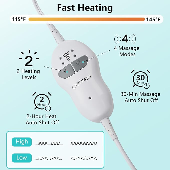 CAROMIO Massaging Heating Pad for Back Pain Relief, Neck and Shoulders Electric Heating Pads Large Size, Full Body Back Heat Pad with Auto Shut Off, 3 Heating Levels & 3 Massage Modes (Grey, 35"x24")