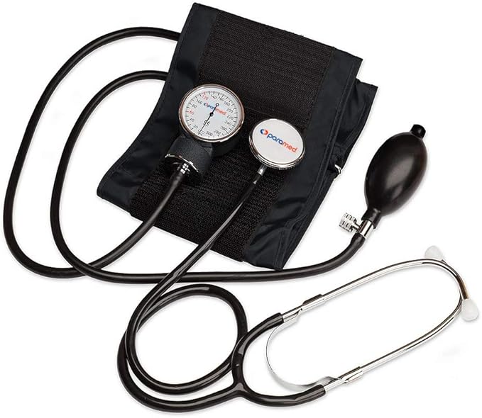 PARAMED Aneroid Sphygmomanometer with Stethoscope – Manual Blood Pressure Cuff with Universal Cuff 8.7-16.5" and D-Ring – Carrying Case in The kit – Black