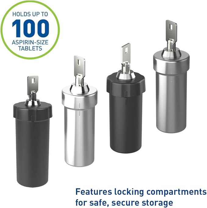 Ezy Dose Pill Box and Medicine, Vitamin Container, Safe for Money & Travel Items, Stainless Steel, 2 Keys with Lock