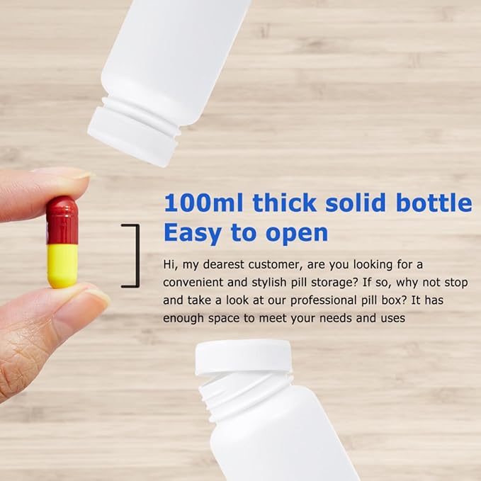 Lurrose 20Pcs 100Ml Portable Pill Bottles with Caps Moistureproof Lightweight Pharmaceutical Bottling for Travel and Home Pill Organizer