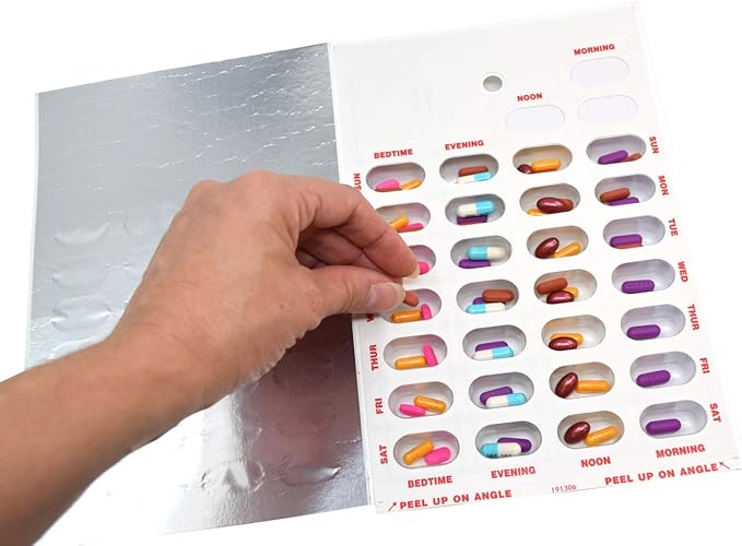 Medi-Aid 4 Times a Day Weekly Cold Seal Medication Blister Pack System Cards - One Piece Unit Dose Book Fold, Easy No Extra Equipment Needed, Just Fill and Seal, 24 Compartments, 6 Pack