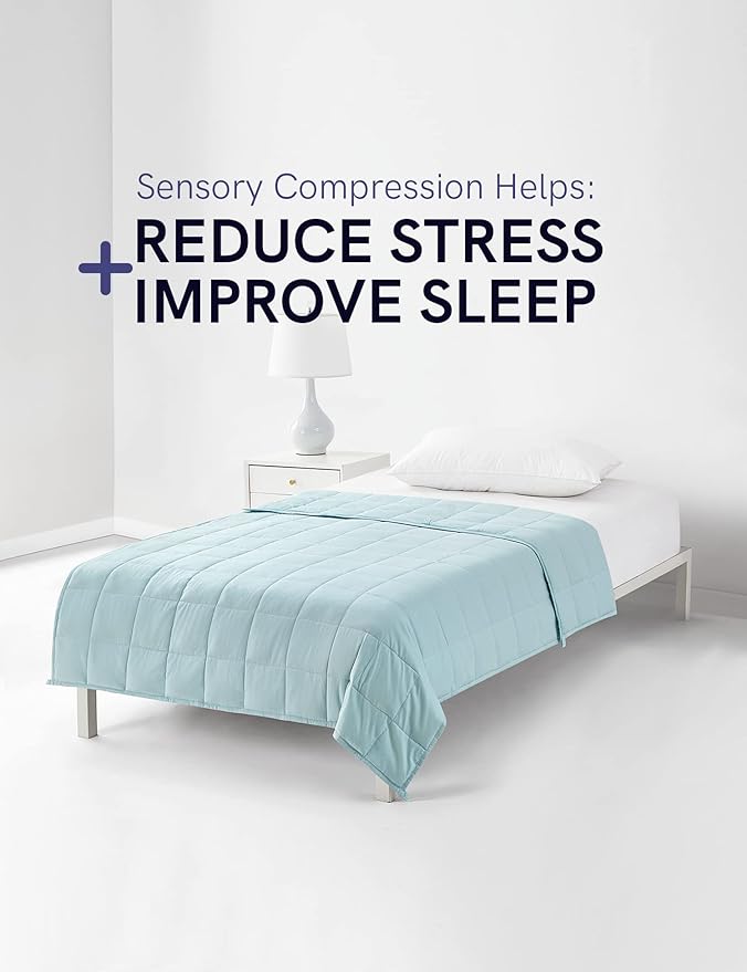 YnM Weighted Blanket,Heavy 100 Percent Oeko-Tex Certified Cotton Material(Light Blue, 80''x87'' 25lbs), Two Persons(110~190lb) Sharing Use on Queen/King Bed | A Duvet Included