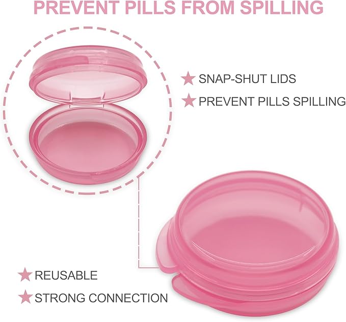 Pill Organizer for Pocket, Mini Pill Box for Pocket Purse, Portable Travel Pill Container, Small Secure Storage for Supplements & Daily Care (Pink 3 PCS)