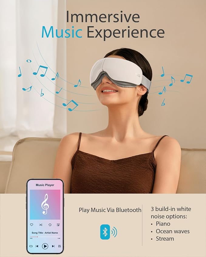 SKG Eye Massager with Heat, Valentine's Day Gifts for Her Him, Bluetooth Music & Foldable Sleep Mask for Dry Eyes & Relaxation, Eye Mask for Migraine, Ideal for Travel, Work