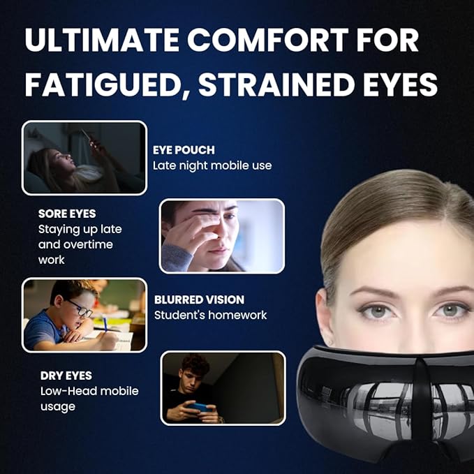 Eye Massager with Heat Bluetooth Smart Off, for Eye Relaxing, Migraine Stress Relief, Improves Sleep, Comforts Dry Eyes Tired Puffy Eyes. Gift for Birthday Father’s, Mother’s Day, Men, Women