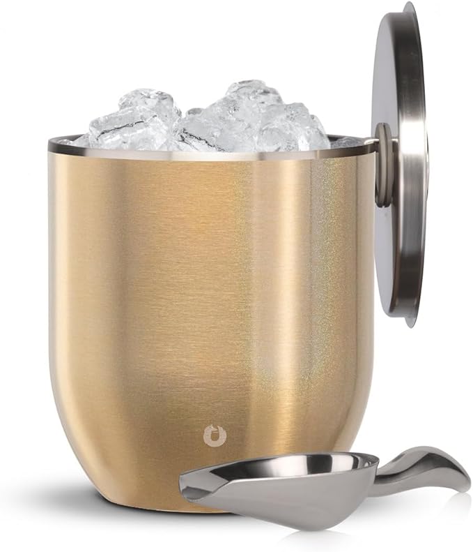 Snowfox Plus - Insulated Ice Bucket with Lid/Scoop, Premium Vacuum Insulated Stainless Steel Ice Buckets for Parties, Ice Box, Home Bar Accessories, Parties Supplies, Bar Decor, 3L, Shimmer Gold