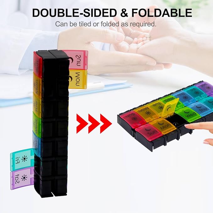 Large Pill Organizer 7 Day with Spring-Open Design- Weekly Pill Organizer 2 Times a Day with AM PM Big Compartments Pill Box for Supplements Pill Container Holder for Vitamins Medicine Organizer