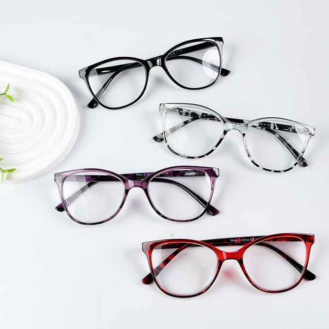 Eyekepper 4 Pack Oversized Reading Glasses - Cat Eye Design Readers for Women Reading +2.00