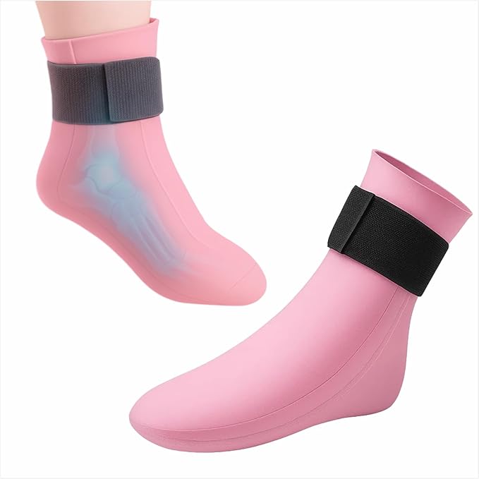 Foot Cold & Hot Gel Pack Sock for Neuropathy, Plantar Fasciitis, Gout, Swelling, Sprains, Heel & Ankle Pain Relief, Injury Recovery Cooling Compress Wrap (Pink-2pcs)