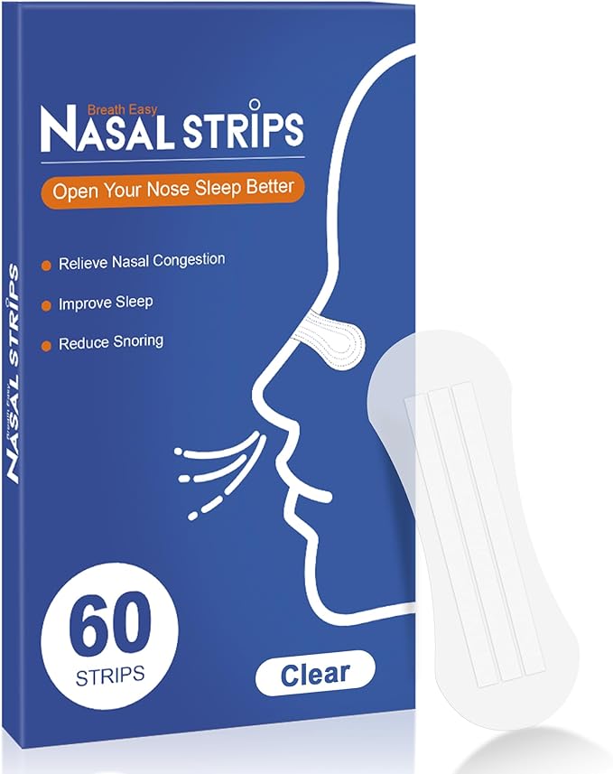 Nasal Strips for Snoring,Extra Breathing Nose Strips,Reduce Snoring Aids for Men & Women,Oil & Sweat Proof,Help Improves Sleep and Sports,Universal Fit (Clear, 60Pcs)