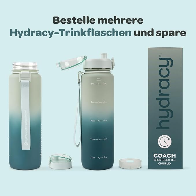 Hydracy Water Bottle with Time Marker -Large 32oz BPA Free Gradient Water Bottle - Leak Proof Gym Bottle with Fruit Infuser Strainer & Times to Drink -Ideal for Fitness Sports & Outdoors