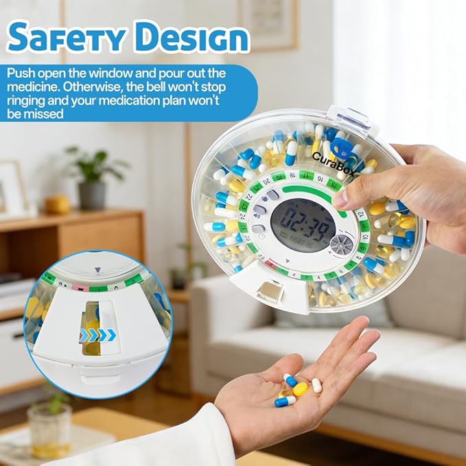 Automatic Pill Dispenser for Elderly - 28 Day Medicine Dispenser for Alzheimer's Care, Timed Medication Dispenser with Sound & Light Alerts & Key for Prescriptions, Vitamins & Supplements