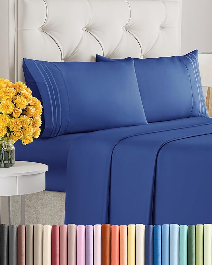 Cal King Size 4-Piece Sheet Set - Extra Soft, Breathable & Cooling - Hotel Luxury Durable Bed Sheets - Deep Pockets, Easy-Fit & Wrinkle-Free - Cobalt Blue Oeko-Tex